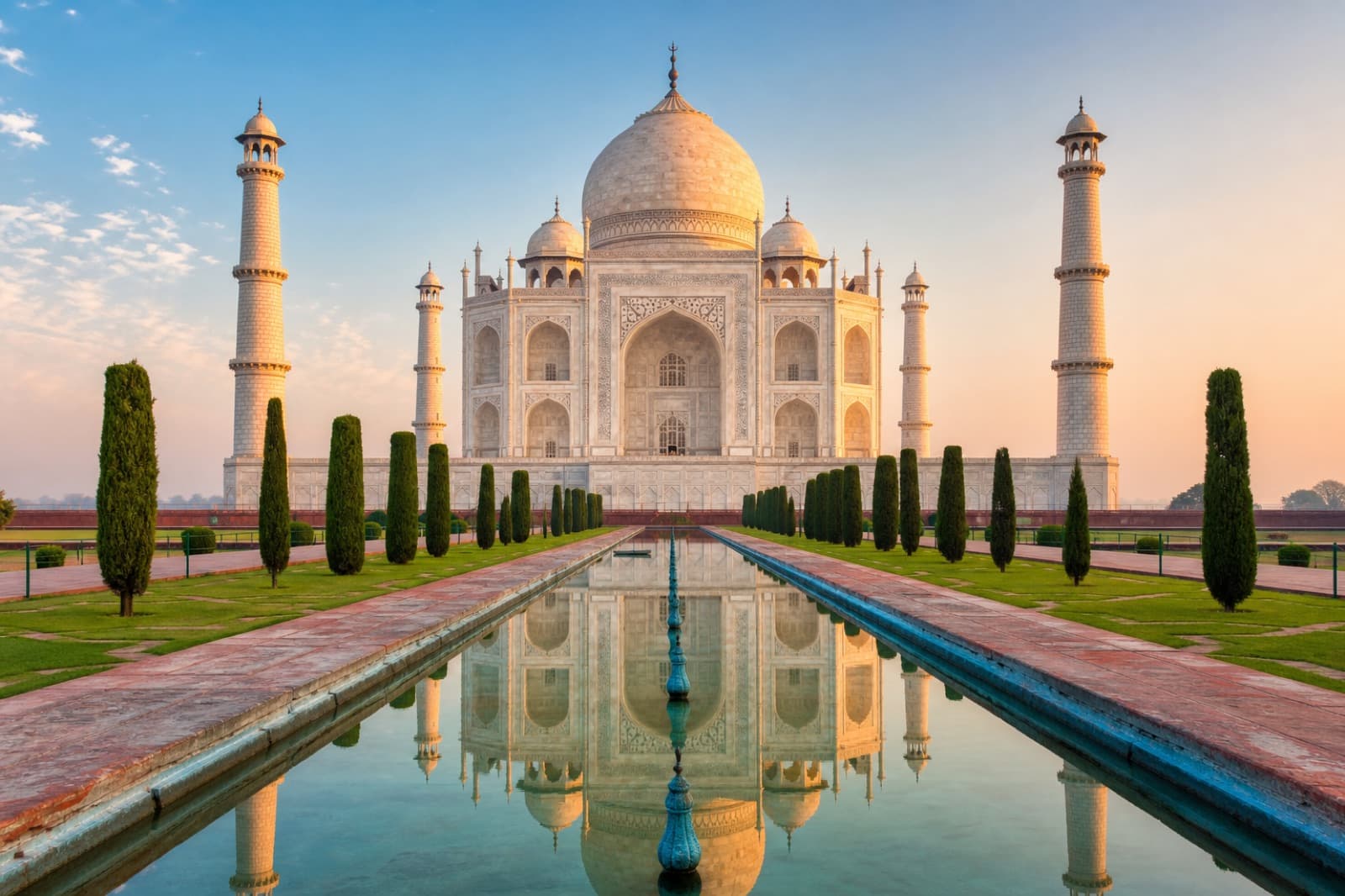The Taj Mahal in Agra at sunrise, India