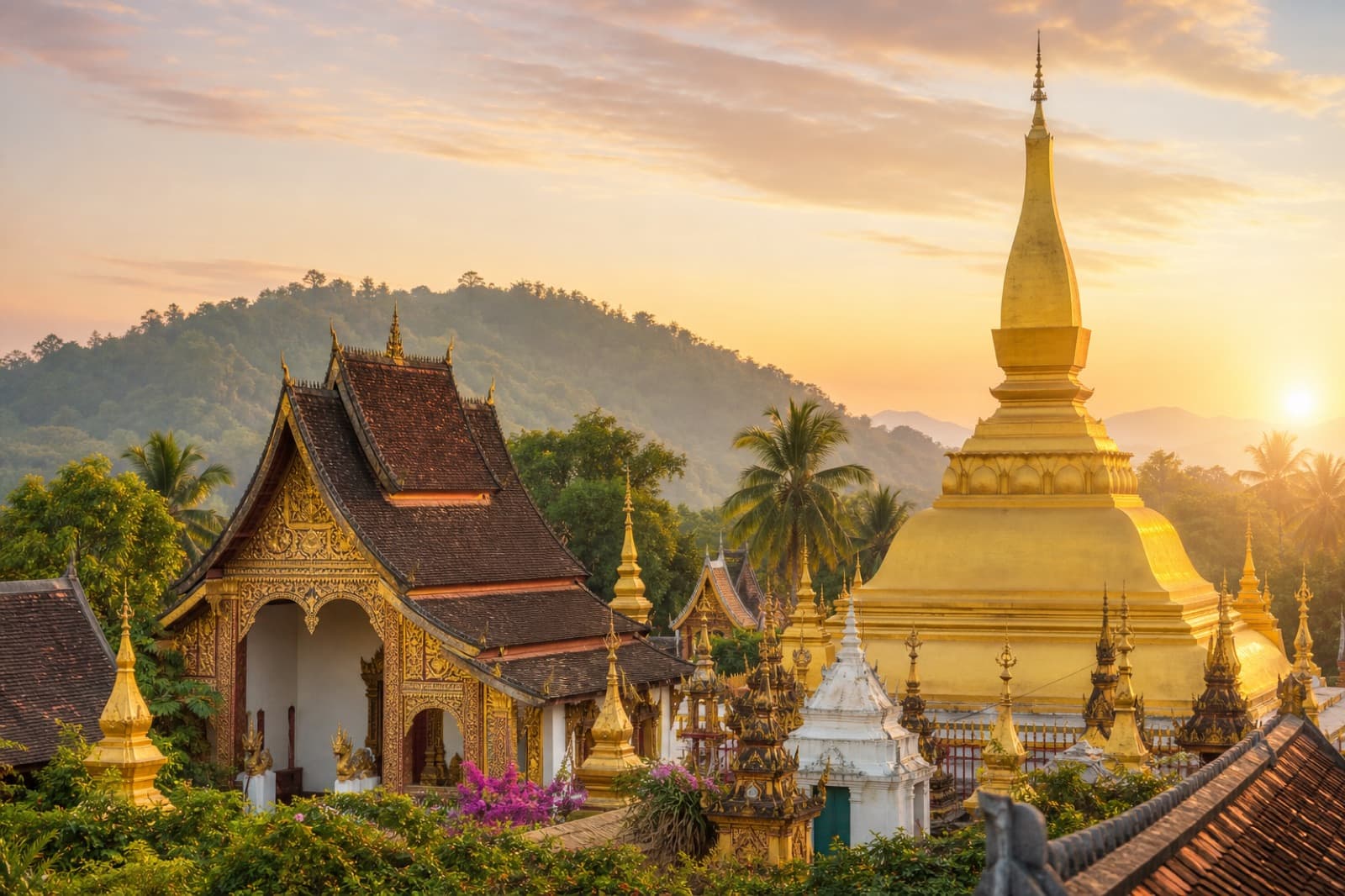 Golden Buddhist temples in Luang Prabang, Laos